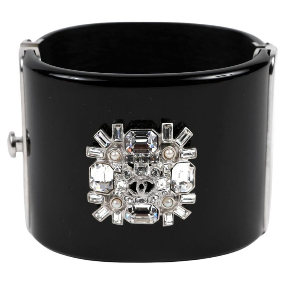 Chanel Black Resin Crystal Verre Crest Cuff